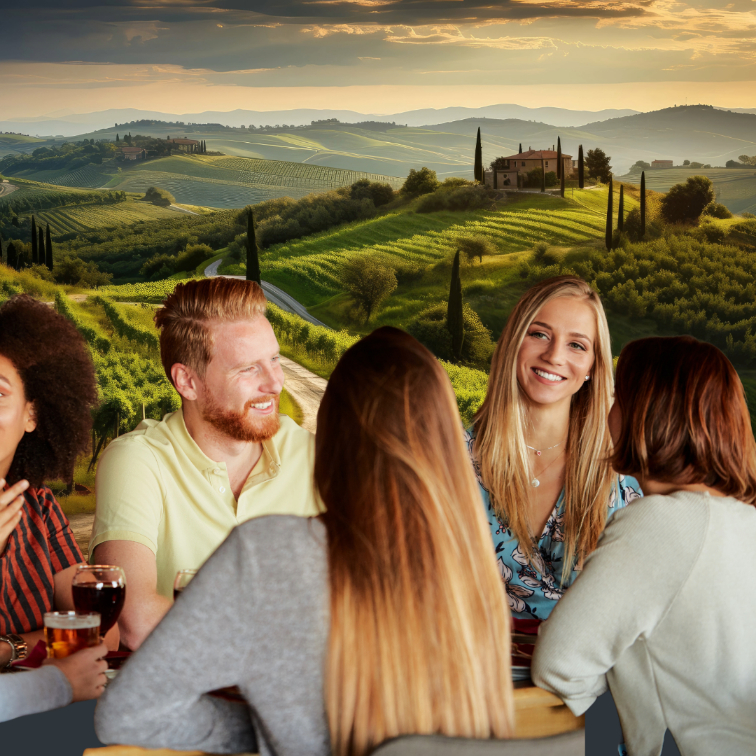 Les invités expérimentent une expérience de restauration immersive en Toscane. La technologie permet de recréer un voyage dépaysant au cours d'un repas ou cocktail.